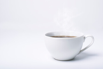 Cup of black coffee on white background