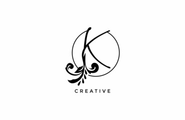 Abstract Stylsih Artistic Floral Monogram K Logo