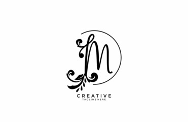Abstract Stylsih Artistic Floral Monogram M Logo
