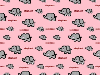 Elephant cartoon character seamless pattern on pink background.Pixel style