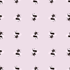 Bee pattern seamless in freehand style. Cute insect which extract honey on colorful background. Vector illustration for textile.