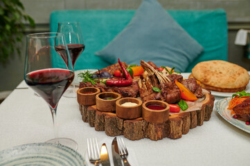 meat arrhity on wooden stand