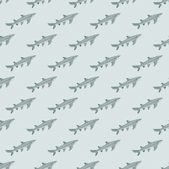 Fototapeta na wymiar Lemon shark seamless pattern in scandinavian style. Marine animals background. Vector illustration for children funny textile.