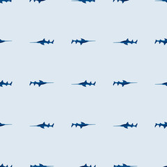Saw shark seamless pattern in scandinavian style. Marine animals background. Vector illustration for children funny textile.