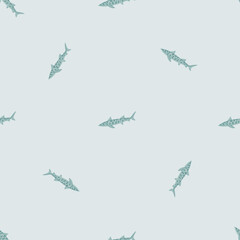 Leopard shark seamless pattern in scandinavian style. Marine animals background. Vector illustration for children funny textile.