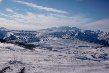 Fototapeta na wymiar Winter landscape on the Vilyuchinsky pass