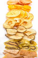 various multicolored dried fruits, close-up