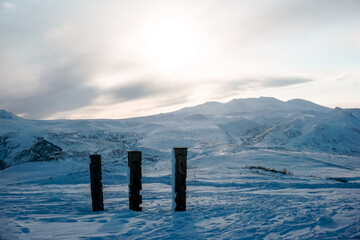 Wooden totems on the Vilyuchinsky Pass