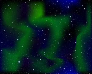 Beautiful vector space background with shining stars over the night sky and Aurora Borealis