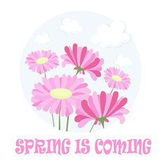 Spring is coming round banner art design stock vector illustration for web, for print