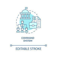 Command system turquoise concept icon. Planned economy. Economic systems types abstract idea thin line illustration. Isolated outline drawing. Editable stroke. Arial, Myriad Pro-Bold fonts used