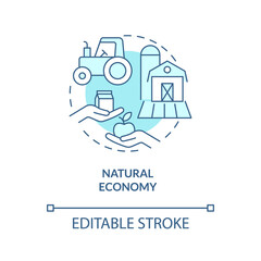 Natural economy turquoise concept icon. Domestic products exchange. Economy models abstract idea thin line illustration. Isolated outline drawing. Editable stroke. Arial, Myriad Pro-Bold fonts used