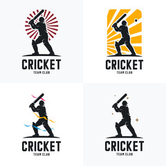 Set of Cricket player silhouette logo design vector