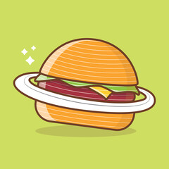 Cute burger cartoon vector icon illustration logo mascot hand drawn concept trandy cartoon