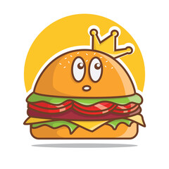 Cute burger cartoon vector icon illustration logo mascot hand drawn concept trandy cartoon