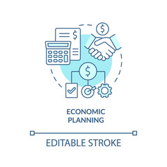 Economic planning turquoise concept icon. Governmental regulations. Mixed economy abstract idea thin line illustration. Isolated outline drawing. Editable stroke. Arial, Myriad Pro-Bold fonts used