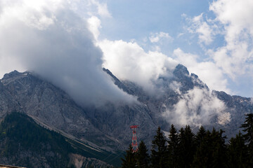 mountain view, spring landscape among the clouds