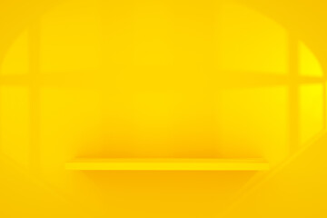 yellow shelf with window lighting 3d rendering, mock-up image