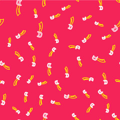 Line Pirate sword icon isolated seamless pattern on red background. Sabre sign. Vector