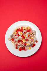 salad beans, corn and red pepper with sauce