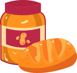 Peanut butter and bread isolated on white background. Design for art peanut butter lover or use for card, recipe and etc. And happy Peanut Butter day! Vector art.