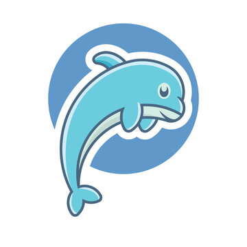 Cute dolphin cartoon vector icon illustration logo mascot hand drawn concept trandy cartoon