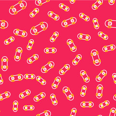 Line Skateboard icon isolated seamless pattern on red background. Extreme sport. Sport equipment. Vector