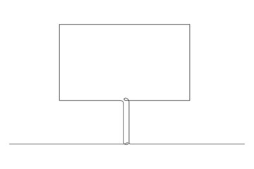 Blank banner mock up on stick. Protest placard, public transparency with holder. Single continuous line drawing. Vector illustration.