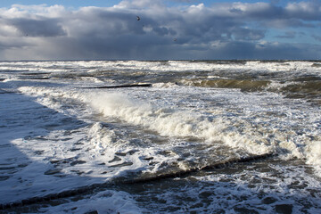 severe storm at sea in winter