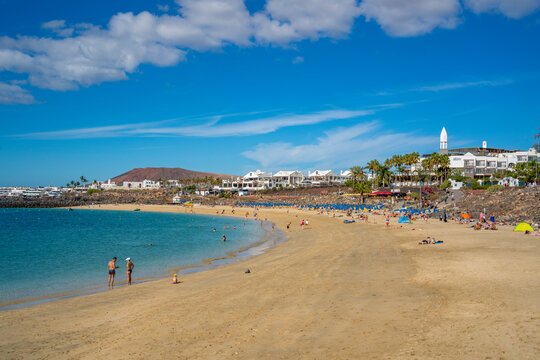 View of hotel overlooking Playa Dorada Beach, Playa Blanca, Lanzarote, Canary Islands