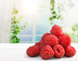Raspberry fresh ripe red berries collection.