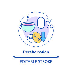 Decaffeination concept icon. Zero caffeine beverage. Food technology abstract idea thin line illustration. Isolated outline drawing. Editable stroke. Arial, Myriad Pro-Bold fonts used