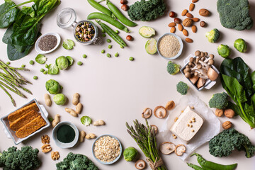 Variety of vegan, plant based protein food