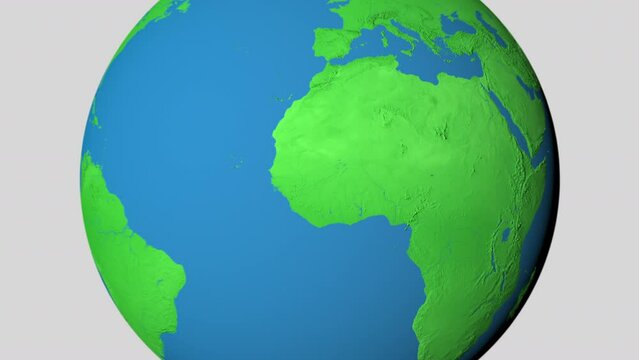 Seamless looping animation of the earth zooming in to the 3d map of Benin with the capital and the biggest cites in 4K resolution