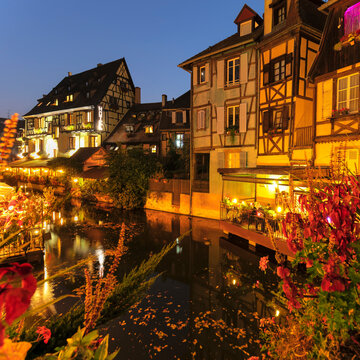 Restaurant beside the Lauch River, Petite Venise district, Colmar, Alsace, Haut-Rhin, France