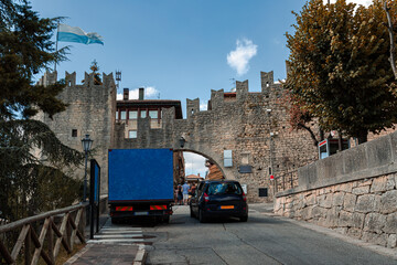 Fototapeta na wymiar Outside the old city gate of San Marino.
