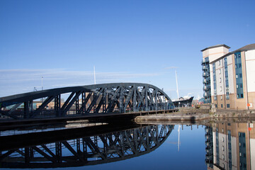 The Victoria Swing Bridge in Leith, Edinburgh in the UK