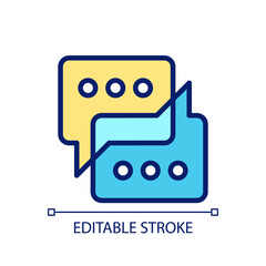 Sharing opinions pixel perfect RGB color icon. Discussion of project. Conversation for collaboration. Isolated vector illustration. Simple filled line drawing. Editable stroke. Arial font used