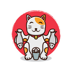 Cute lucky cat cartoon vector icon illustration logo mascot hand drawn concept trandy cartoon