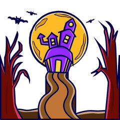 Cute ghost house cartoon vector icon illustration logo mascot hand drawn concept trandy cartoon