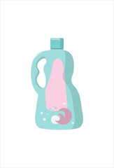 Washing powder packaging. Liquid detergent. Gel. . A bottle of detergent in the washing machine. Laundry. Vector illustration.