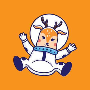 Cute deer astronaut cartoon vector icon illustration logo mascot hand drawn concept trandy cartoon