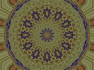 Mandala, spiritual pattern in purple green and brown