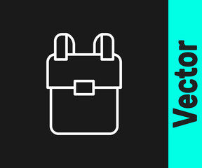 Obraz premium White line School backpack icon isolated on black background. Vector