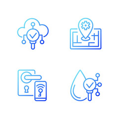 Obraz na płótnie Canvas IoT technologies gradient linear vector icons set. Remote lock access. Internet of Things. Smart gadget. Thin line contour symbol designs bundle. Isolated outline illustrations collection