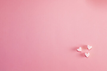 Heart made of marshmallows on a pink background. Happy Valentine's Day, Mother's Day, 8 March, World Women's Day. Copy space. The concept of holidays and love. Flatlay. Top view.