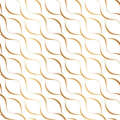 Diagonal line seamless pattern. Delicate lineal curved. Repeating abstract gold curves. Geometric swirl stripe. Repeated elegant twist. Waves design for prints, gift wrappers. Vector illustration