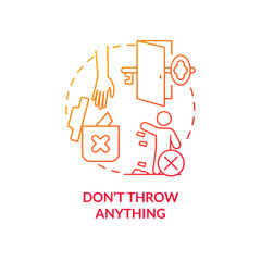 Dont throw anything red gradient concept icon. Escape room warning abstract idea thin line illustration. Participants with destructive behavior. Isolated outline drawing. Myriad Pro-Bold font used