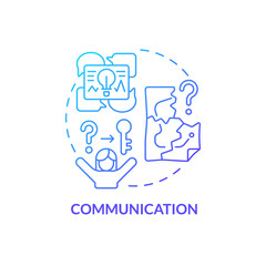 Communication blue gradient concept icon. Team relationships abstract idea thin line illustration. Escape room action plan. Effective team building. Isolated outline drawing. Myriad Pro-Bold font used