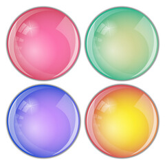 set of colored shiny and glossy three-dimensional buttons, vector illustration